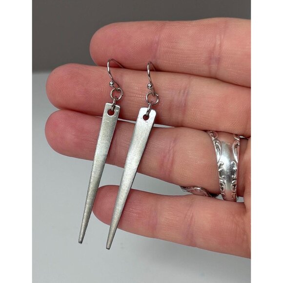 Handmade Silver Fork Tine Earrings: Silverware Jewelry UpCycled Fashion - Picture 3 of 4